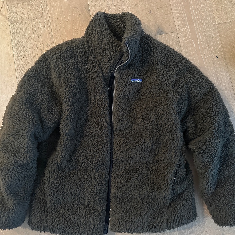 Patagonia Mens Medium Recycled High Pile Fleece Down Insulated Jacket Brown